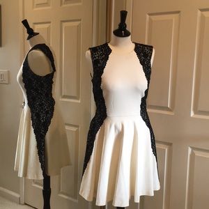 White Bebe Dress with Black Lace Detail